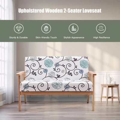 Costway Modern Fabric Loveseat Sofa Couch Upholstered 2-Seat Wood Armchair - Image 5