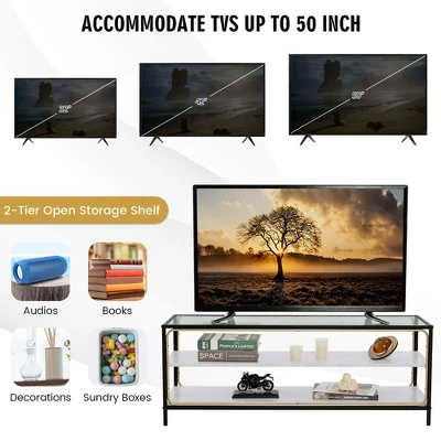 Costway 3-Tier TV Stand Entertainment Center For TV's Up To 50'' W/ Tempered Glass Top - Image 6