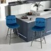 Costway Set Of 2 Velvet Bar Stools Bar Height Kitchen Dining Chairs With Metal Legs Blue/Grey