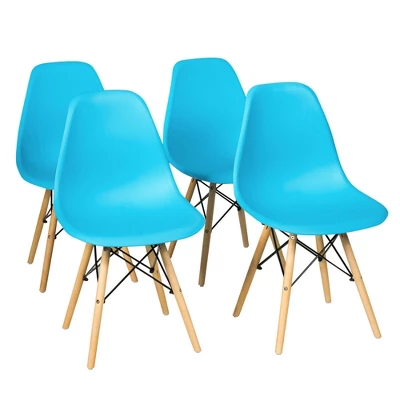 Costway Set Of 4 Modern Dining Side Chair Armless Home Office W/ Wood Legs White/Black/Blue - Image 10