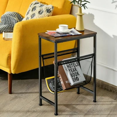 Costway 2PCS Narrow End Table With Holder Sling Industrial Accent Console Table - Image 2