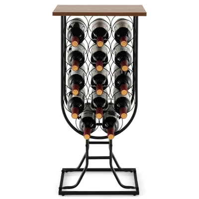 Costway 14 Bottles Wine Rack Console Table Freestanding Wine Storage With Woodtop & Wheels - Image 9