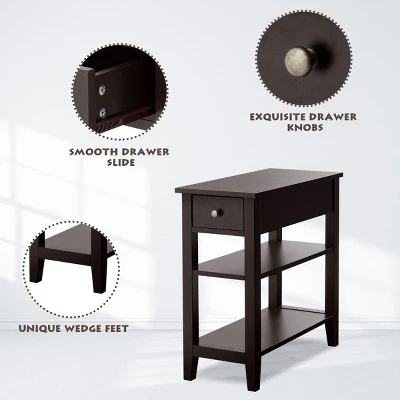 Costway 2 PCS 3Tier Nightstand Bedside Side End Table W/Double Shelves Brown - Image 7