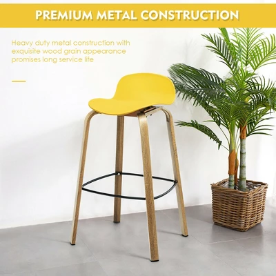 Costway Modern Set Of 4 Barstools 30inch Pub Chairs W/Low Back & Metal Legs Yellow - Image 6