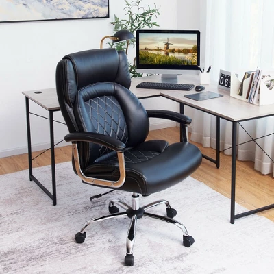 Costway 500LBS Adjustable Office Chair Adjustable Leather Task Chair Black - Image 2