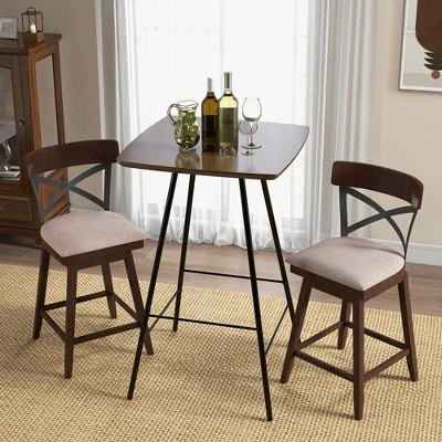 Costway Set Of 4 Wooden Swivel Bar Stools Upholstered Counter Height Dining Chairs - Image 3