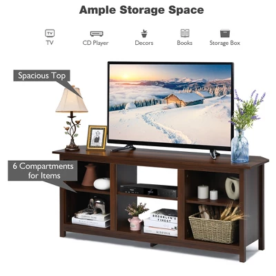 Costway TV Stand 58 Inch Entertainment Media Console Center Up To 65 Inch Coffee Or Black With 2 Tiers - Image 4