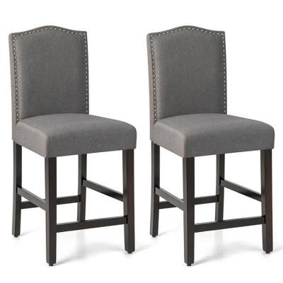 Costway Set Of 2 Fabric Barstools Nail Head Trim Counter Height Dining Side Chairs Grey/Beige - Image 11