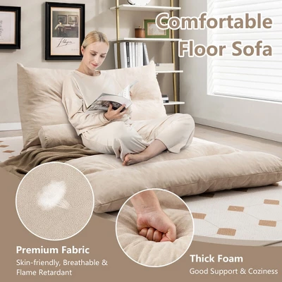 Costway Convertible Lazy Sofa Bed With 42-Level Adjustable Backrest&2 Lumbar Pillows Gray/Beige - Image 7