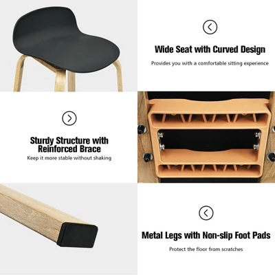 Costway Set Of 2 Barstools Modern 30inch Pub Chairs W/Low Back & Metal Legs Black - Image 7