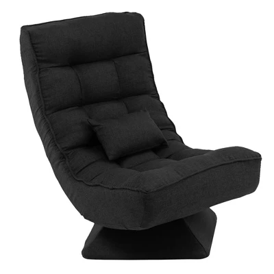 Costway 360° Swivel Floor Chair 5-Level Adjustable Lazy Chair W/ Massage Pillow GreyBlackBrown - Image 9