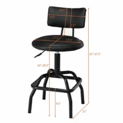 Costway Set Of 2 Adjustable Swivel Vintage Bar Stool PU Leather Steel Frame W/ Backrest