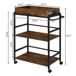 Costway 3-Tier Rolling Bar Cart Kitchen Serving Cart W/ Removable Tray & Handle