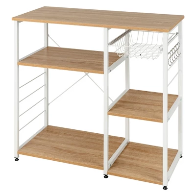 Costway Industrial Kitchen Baker's Rack Microwave Stand Utility Home Shelf W/ 6 Hooks - Image 11