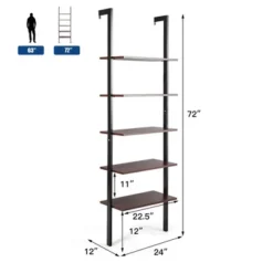 Costway 5-Tier Ladder Shelf Wood Wall Mounted Display Bookshelf Metal Frame Brown & Black/Brown & White/Bronze