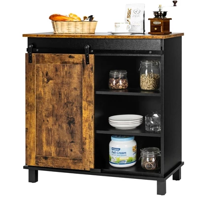 Costway Kitchen Buffet Storage Cabinet Sideboard W/Sliding Barn Door Wine Rack - Image 5