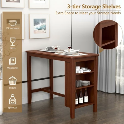 Costway Counter Height Pub Table Bar Table W/ Rubber Wood Legs & Storage Shelves - Image 5