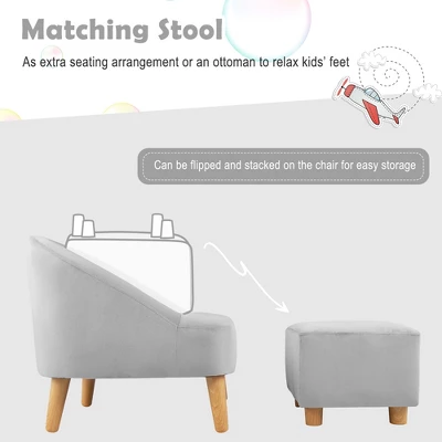 Costway Kids Sofa Chair W/ Ottoman Toddler Single Sofa Velvet Upholstered Couch GreyPink - Image 7