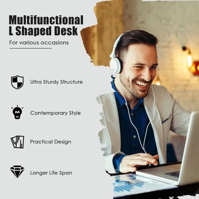 Costway L-Shaped Corner Computer Desk Writing Table Study Workstation W/ Drawers Storage Black - Image 5