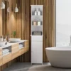 Costway Bathroom Tall Storage Cabinet Freestanding Linen Tower W/ Open Shelves & Drawer