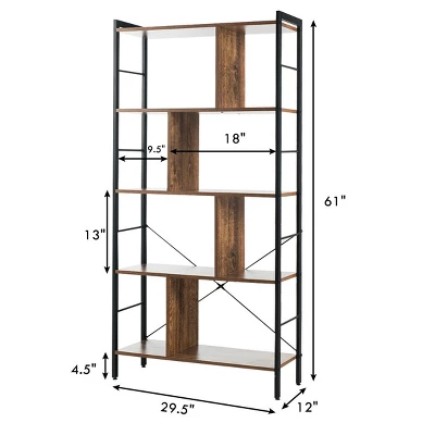 Costway 4-Tier Bookcase Industrial Bookshelf Floor Standing Storage Rack - Image 9