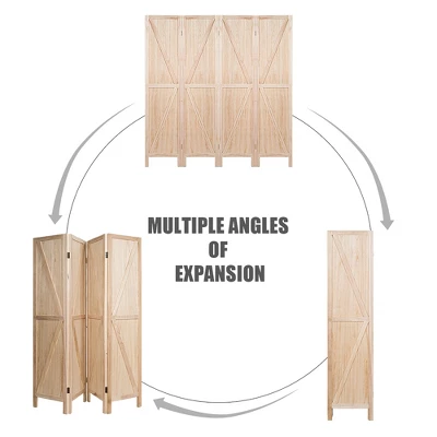 Costway 4Panels Folding Wooden Divider W/ V-shaped Design 5.6Ft Tall - Image 4