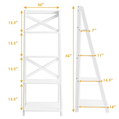 Costway Set Of 2 Ladder Shelf 4-Tier Bookshelf Bookcase Storage Display Plant Leaning