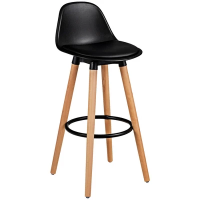 Costway Set Of 2 Mid Century Barstool 28.5" Dining Pub Chair W/Leather Padded Seat Black - Image 3