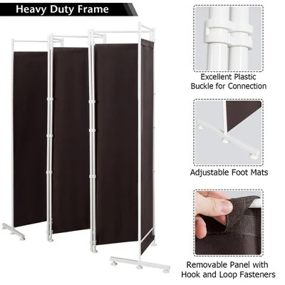 Costway 6-Panel Room Divider Folding Privacy Screen W/Steel Frame Decoration BrownBlack - Image 3