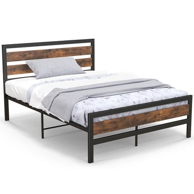 Costway Full/Queen Industrial Metal Platform Bed Frame Rustic Headboard Mattress Foundation - Image 8