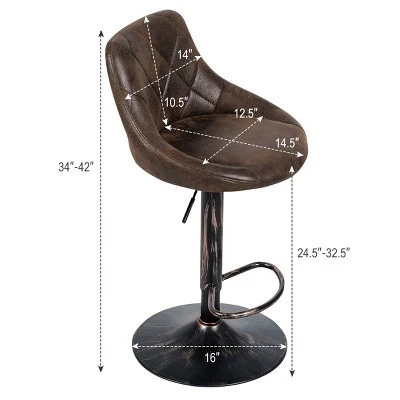 Costway Set Of 2 Adjustable Bar Stools Swivel Bar Chairs Hot-stamping Cloth Retro Brown Low Back
