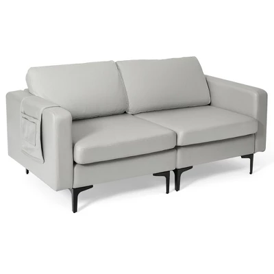 Costway Modern Loveseat Leathaire Fabric 2-Seat Sofa Couch W/ Side Storage Pocket - Image 11