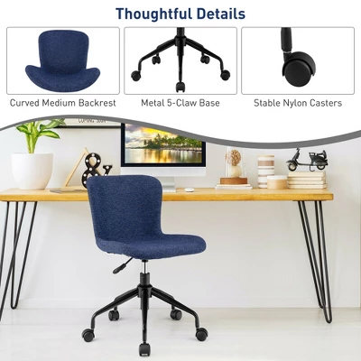 Costway Mid Back Armless Office Chair Adjustable Swivel Linen Task Chair - Image 7