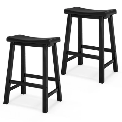 Costway Set Of 2 Saddle Bar Stools Counter Height Dining Chairs With Wooden Legs Black/Grey - Image 9