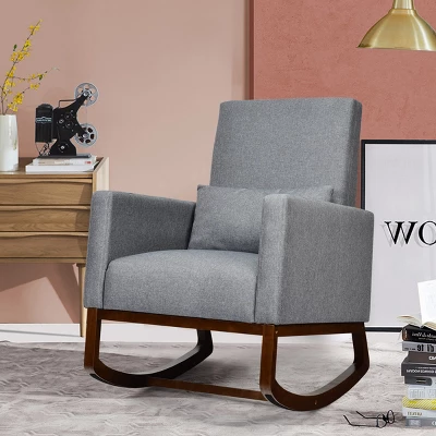 2-in-1 Fabric Upholstered Rocking Chair Nursery Armchair With Pillow Dark Grey - Image 2