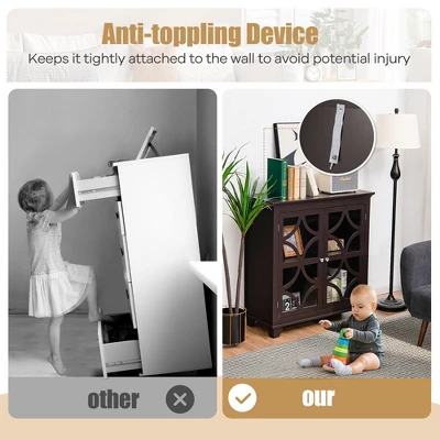 Costway Kitchen Storage Cabinet Buffet Sideboard W/ Glass Doors & Adjustable Shelf - Image 5