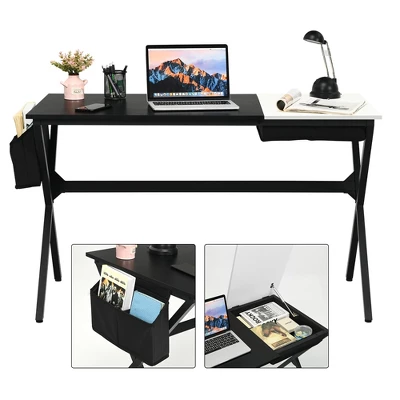 Costway Computer Desk Writing Study Laptop Table W/ Drawer & Storage Bag WalnutBlack - Image 8