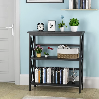 Costway 3-Tier Bookshelf Wooden Open Storage Bookcase For Home Office WhiteBlackCoffeeNatural - Image 2