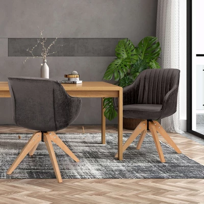 Costway 360degreesSwivel Accent Chair Modern Leathaire Armchair With Beech Wood Legs Brown - Image 2