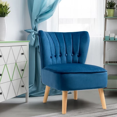 Costway Armless Accent Chair Tufted Velvet Leisure Chair Single Sofa Upholstered BlueGreenPink - Image 2