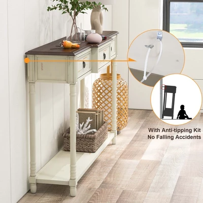 Costway Farmhouse Console Table Entryway Sideboard With 3 Drawers & Open Storage Shelf - Image 7