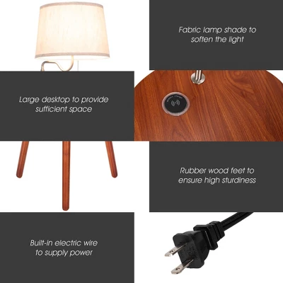 Costway End Table Lamp Bedside Nightstand Lighting With Wireless Charger NaturalCoffee - Image 7