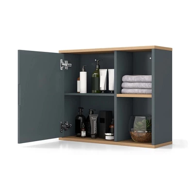 Costway Mirrored Medicine Cabinet Bathroom Wall Mounted With 3-Level Adjustable Shelf Grey - Image 8
