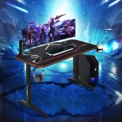 Costway 55'' Gaming Desk T-Shaped Computer Desk W/Full Desk Mouse Pad&Gaming Handle Rack