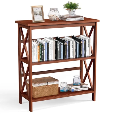 Costway Wooden Shelf Bookcase 3-Tier Open Bookshelf W/X-Design Freestanding Rack BlackBrownNaturalWhite - Image 13