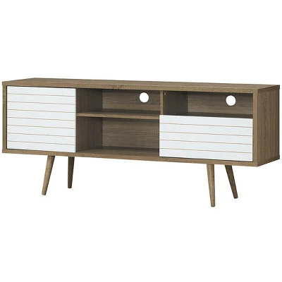 Costway Modern TV Stand/Console Cabinet 3 Shelves Storage Drawer Splayed Leg Wood/White - Image 7