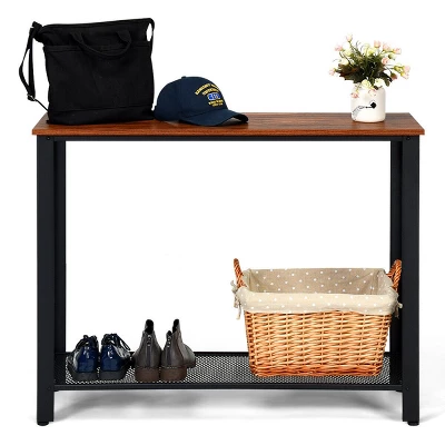 Costway Console Sofa Table W/ Storage Shelf Metal Frame Wood Look Entryway Table SilverBlack - Image 6