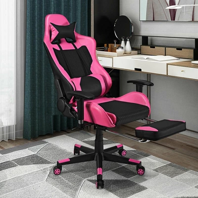 Costway Gaming Chair Massage Reclining Racing Office Computer Chair With Footrest Pink - Image 3