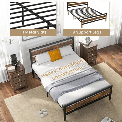 Costway Full/Queen Industrial Metal Platform Bed Frame Rustic Headboard Mattress Foundation - Image 5
