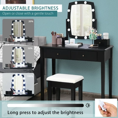 Costway Vanity Table Set With Lighted Mirror Adjustable 10 Bulbs Dresser 4 Drawer - Image 4